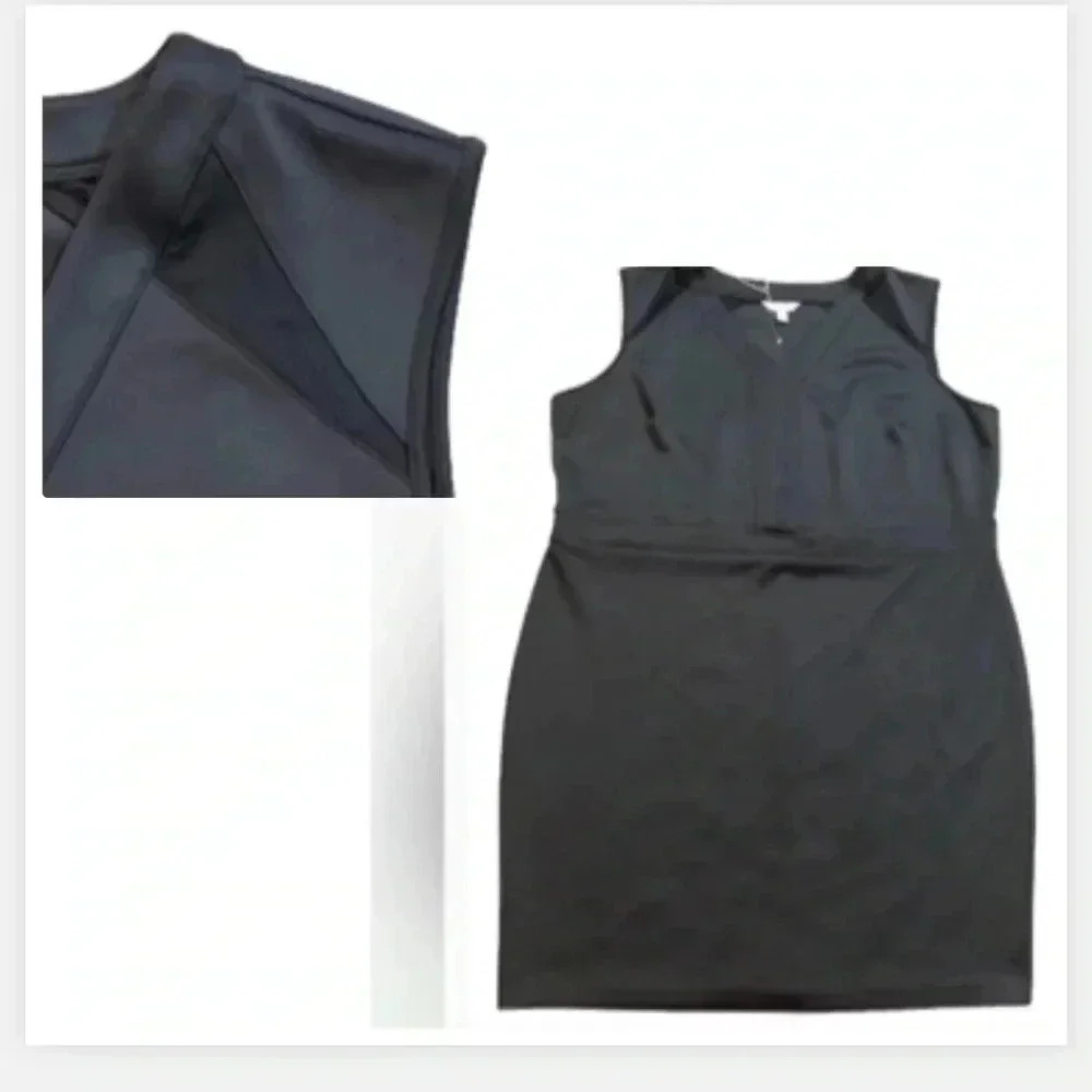 BOUTIQUE BLACK DRESS SLEEVLESS SHEER‎ MIDI SHEATH STRETCH NWOT SIZE 3X